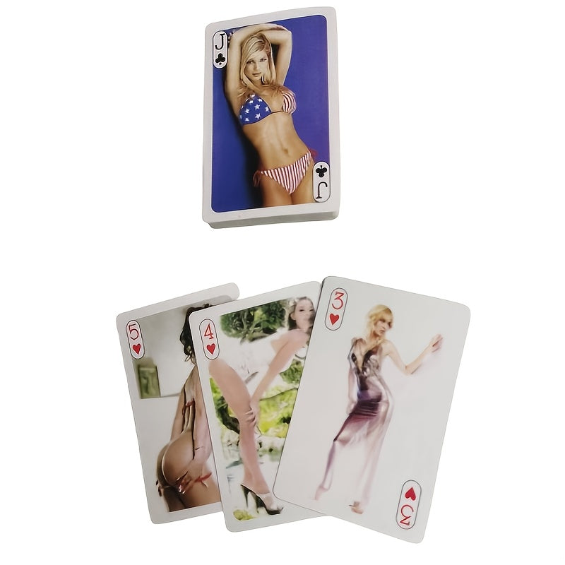 Jeu de 54 cartes à jouer sexy bikini - Idéal pour cadeaux entre amis, jeux de société, Texas Hold'em - Valeur collection et loisir - Emballage extérieur aléatoire, motifs variés