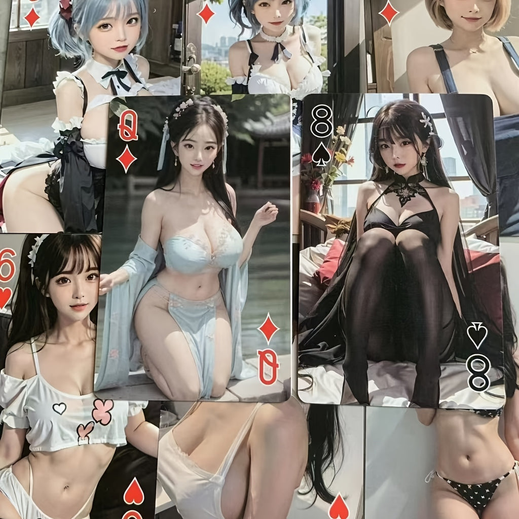 Jeu de cartes de beauté asiatique, 54 scènes uniques et aléatoires, deck de maillot de bain, jeu de cartes collectible, idéal pour les accessoires de file d'attente de fête et les jeux de table, matériau en carton