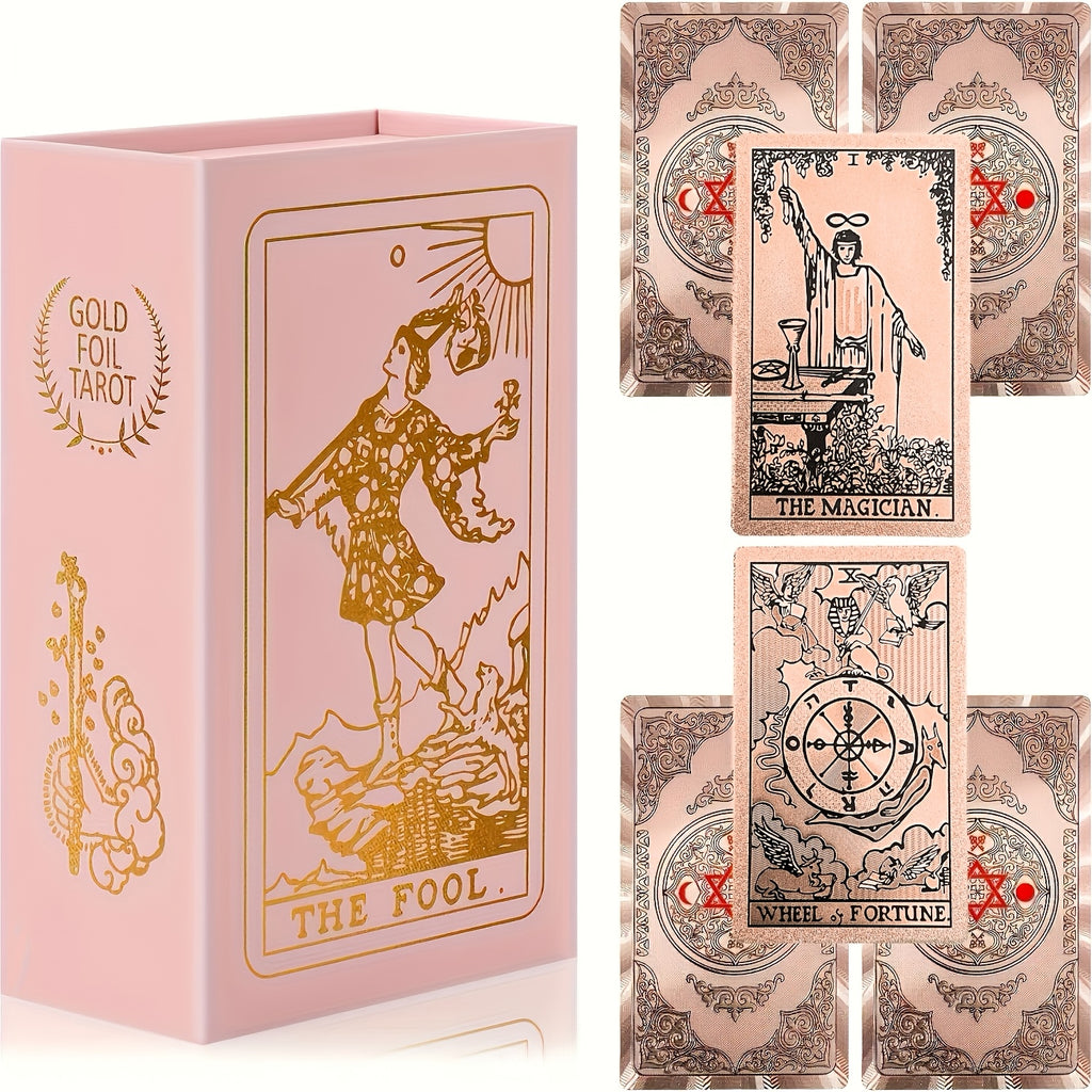 Cartes de Tarot Dorées Rose de Luxe, Jeu de 78 pièces avec Guide - Matériau PET Étanche et Résistant aux Rides, Taille Standard (4.72x2.76 pouces) - Parfait pour Débutants et Experts, Feuille Dorée, Jeu de Cartes de Tarot
