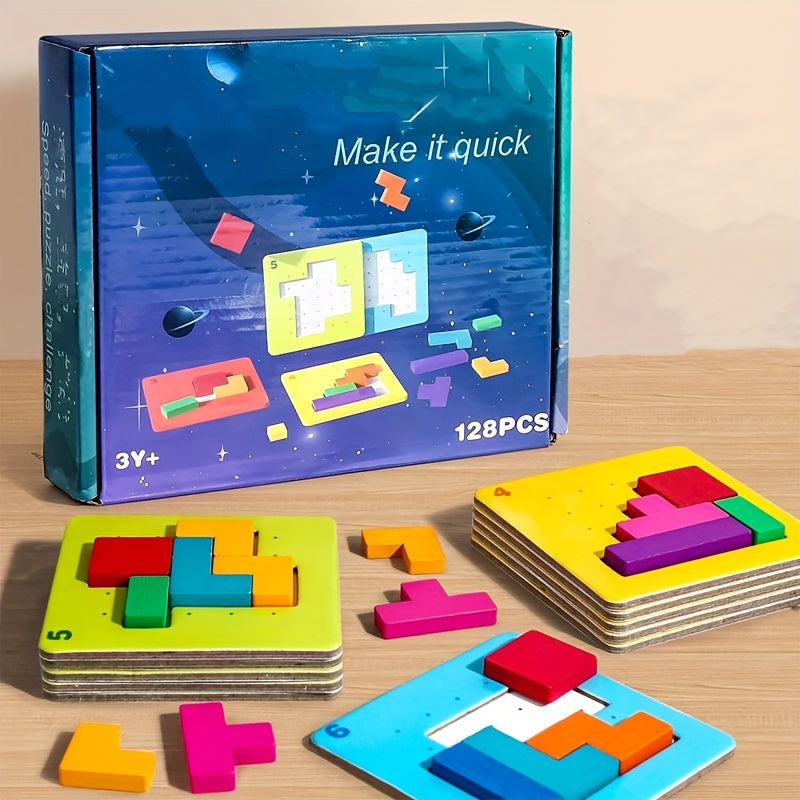 Puzzle géométrique en bois - Jeu de société éducatif - Jeu de société interactif rapide - Outils pédagogiques - Cadeau de Noël