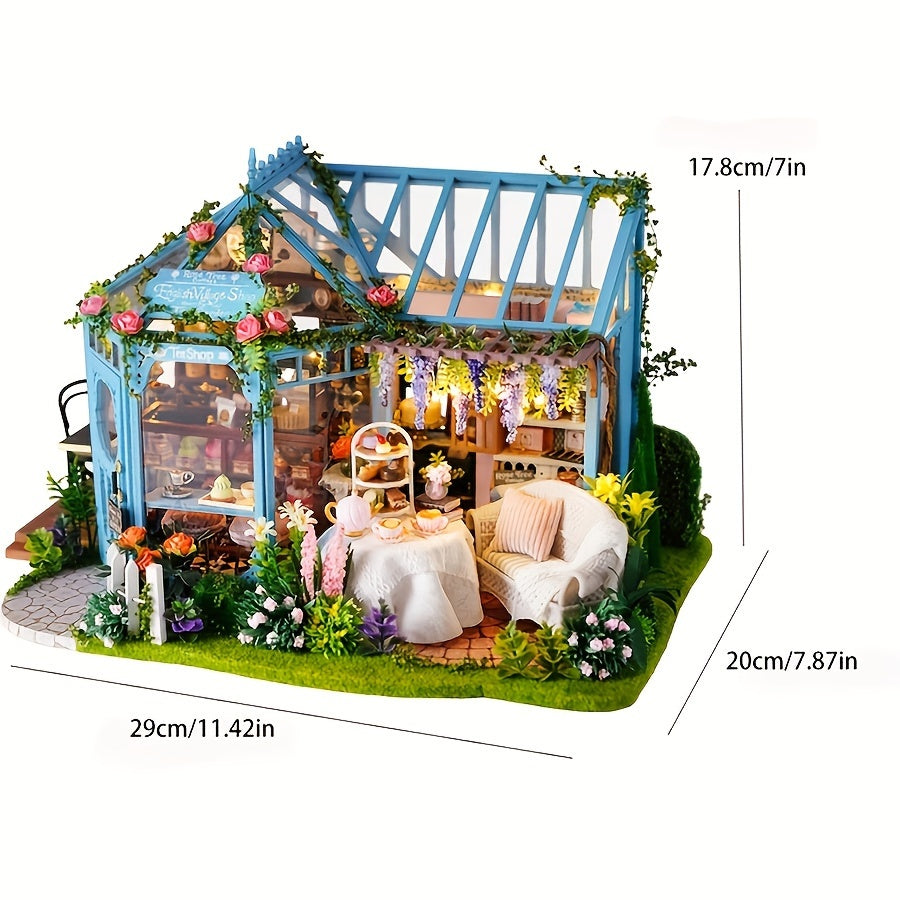 Maison de Thé Jardin Des Roses Faite À La Main, Cabane DIY Villa Jardin, Ornement D'artisanat En Bois, Puzzle Miniature En 3D, Kit de Montage de Scène Miniature, Décorations Pour La Maison, Cadeau D'anniversaire Créatif, Cadeau de La Saint-Valentin