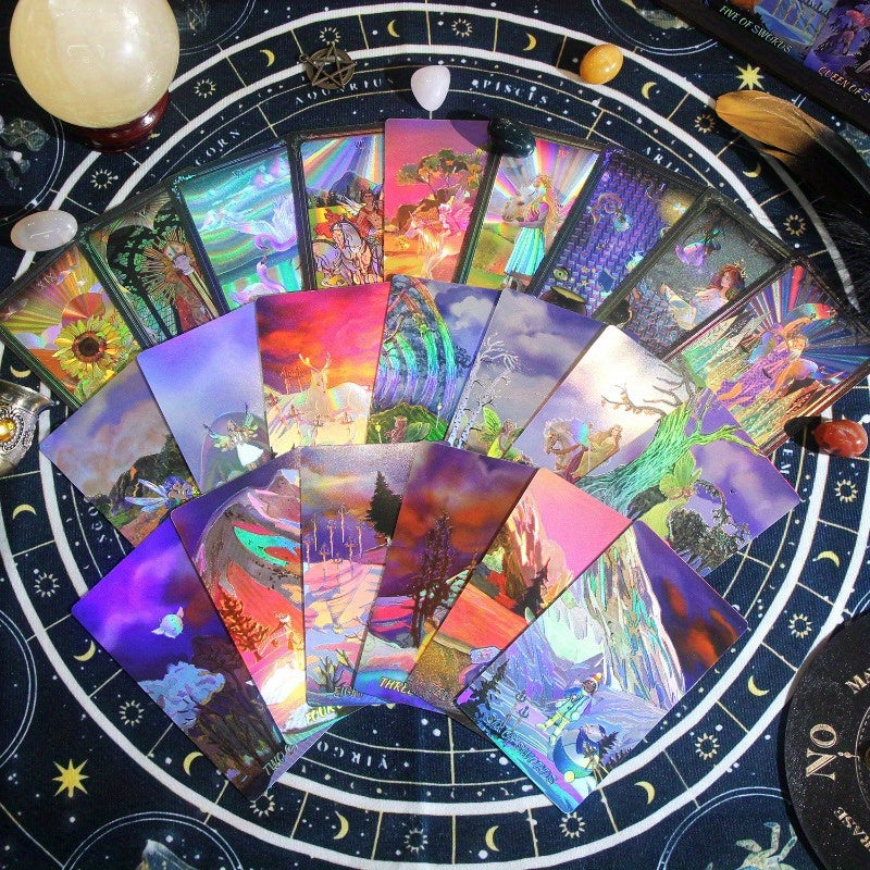 Jeu de cartes de tarot Shuttle Mirror avec guide - 78 cartes de taille standard de tarot - Cartes laser dorées, imperméables et résistantes à la flexion