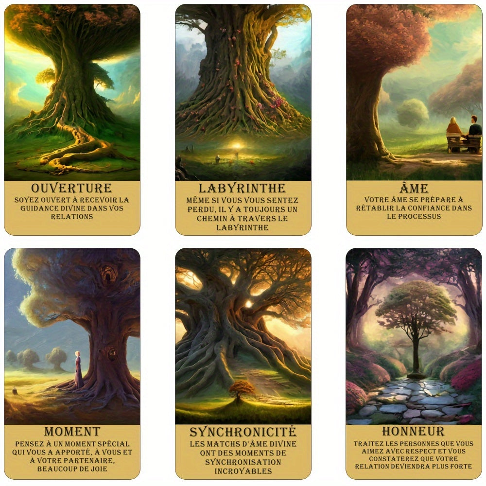Cartes de Tarot Français pour Débutants, Cartes Oracle de la Forêt Mystérieuse, Jeu d'Oracle de Télépathie, Taro des Arbres, Beau Jeu Français, 12x7cm\u002F4.72x2.75 pouces, 56-Cartes
