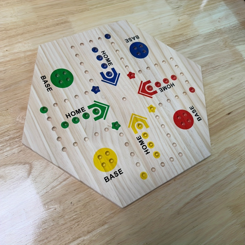 Un Jeu de Société en Bois de Haute Qualité à Double Face, Échiquier Volant pour Fête, pour 4-6 Joueurs, avec 6 Couleurs 24 Billes + 6 Dés, le Meilleur Choix pour les Passionnés de Jeux