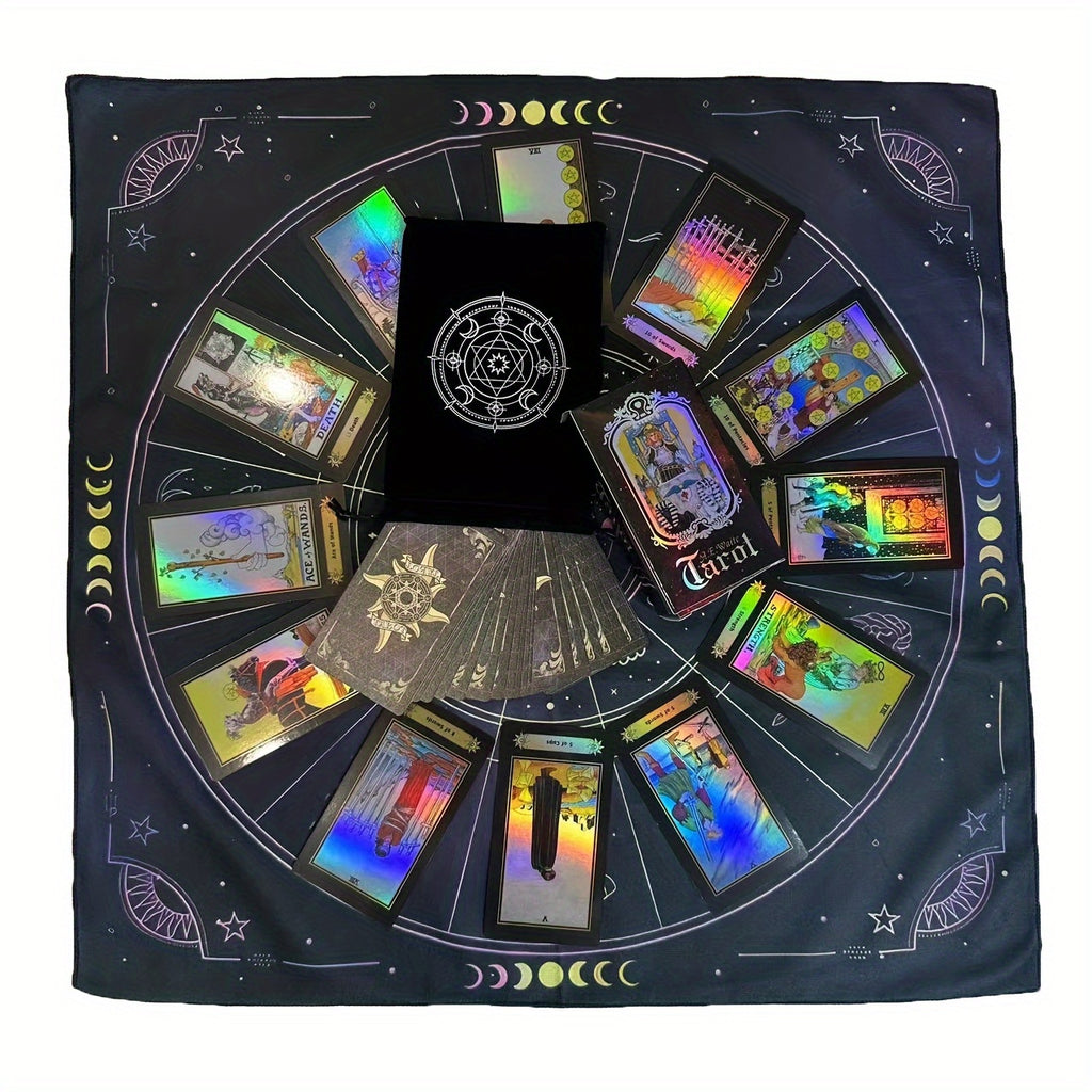 Jeu de Tarot, Ensemble de 78 Cartes Classiques avec Guide, Tapis de Constellation pour Autel et Pendule, Sac de Rangement Portable pour Cartes, Jouet de Divination Holographique pour Débutants et Lecteurs Experts (3pcs)
