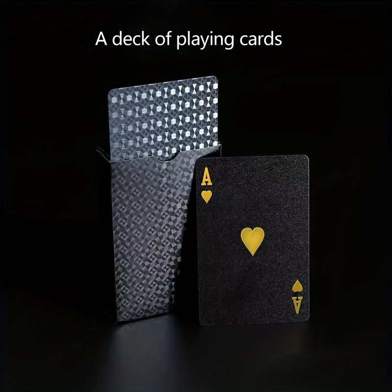 1 jeu de Cartes à Jouer en Feuille d'Or Noir Étanche - Ensemble de Jeux de Cartes de Table en Plastique Résistant