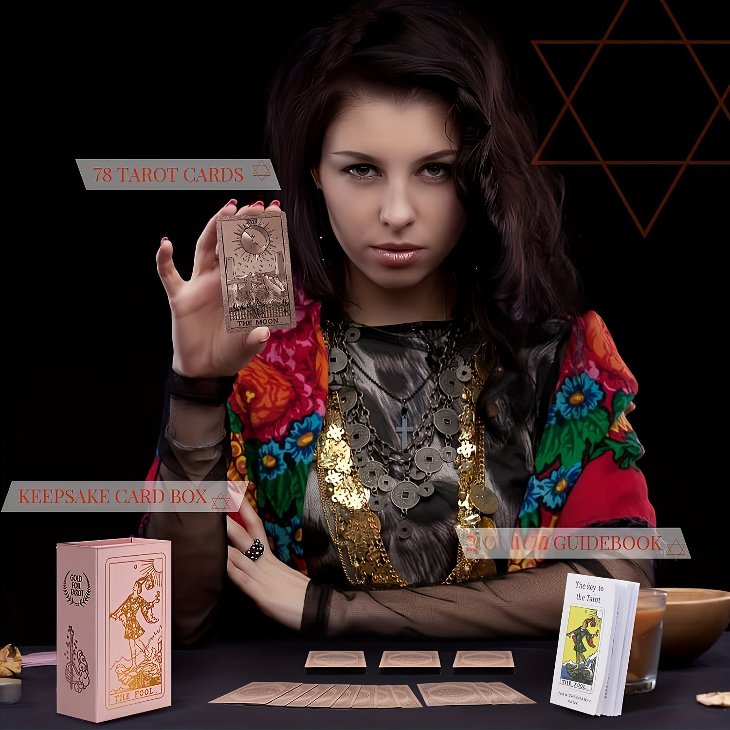 Cartes de Tarot Dorées Rose de Luxe, Jeu de 78 pièces avec Guide - Matériau PET Étanche et Résistant aux Rides, Taille Standard (4.72x2.76 pouces) - Parfait pour Débutants et Experts, Feuille Dorée, Jeu de Cartes de Tarot