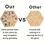 Jeu d'Échecs en Bois 1 pièce, Peint à Double Face pour 2-6 Joueurs avec Échecs Volants et 24 Billes de 6 Couleurs + 6 Dés, Adapté aux Fêtes, Adultes, Famille & Amis