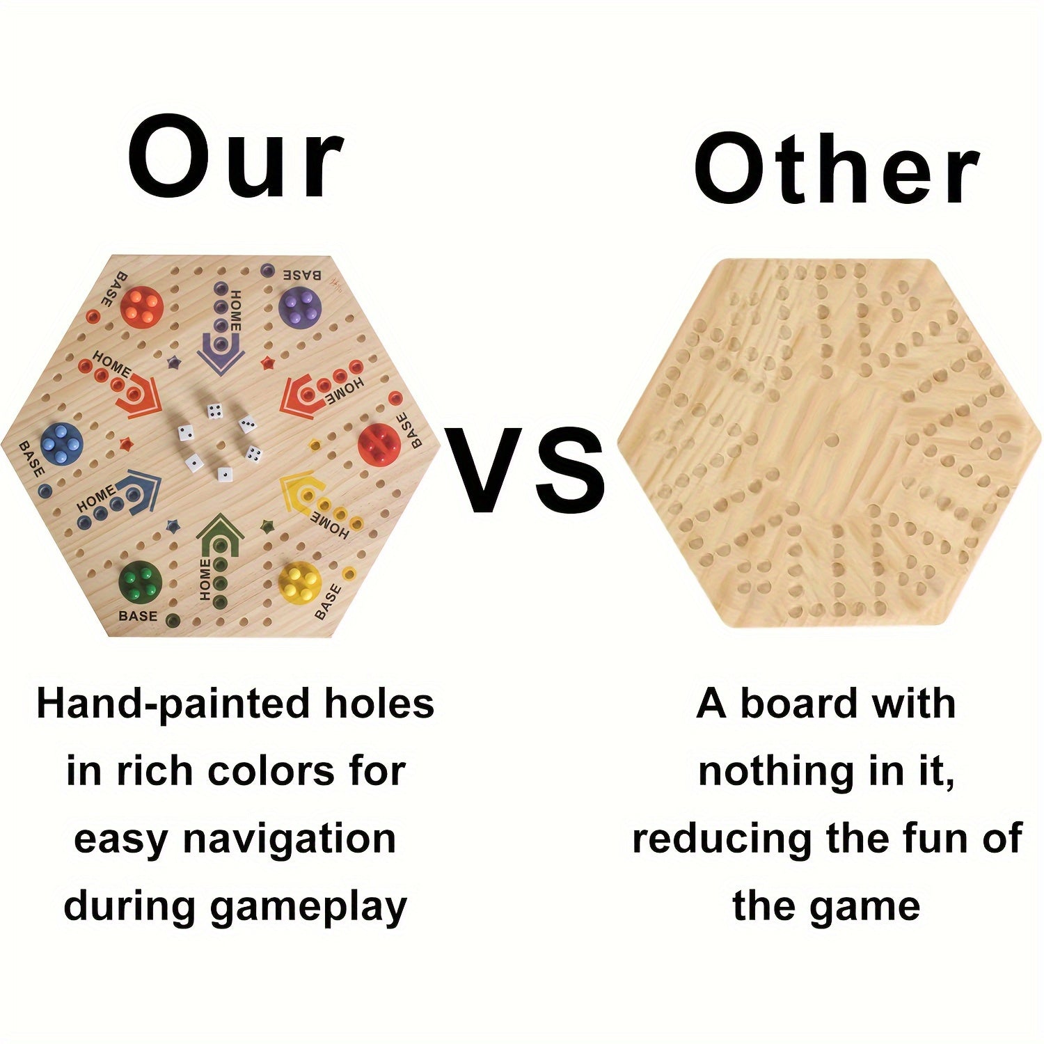 Jeu d'Échecs en Bois 1 pièce, Peint à Double Face pour 2-6 Joueurs avec Échecs Volants et 24 Billes de 6 Couleurs + 6 Dés, Adapté aux Fêtes, Adultes, Famille & Amis