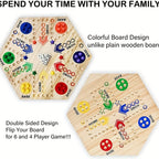Un Jeu de Société en Bois de Haute Qualité à Double Face, Échiquier Volant pour Fête, pour 4-6 Joueurs, avec 6 Couleurs 24 Billes + 6 Dés, le Meilleur Choix pour les Passionnés de Jeux
