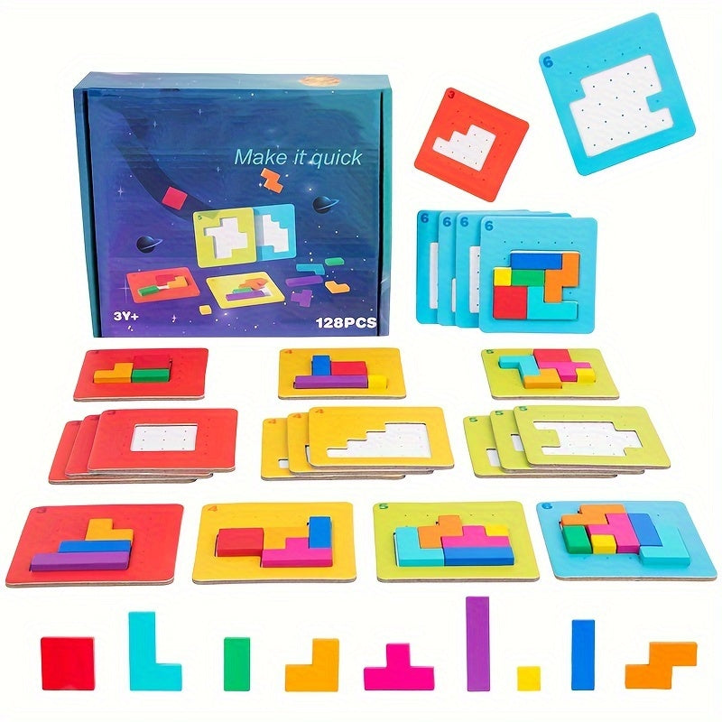 Puzzle géométrique en bois - Jeu de société éducatif - Jeu de société interactif rapide - Outils pédagogiques - Cadeau de Noël