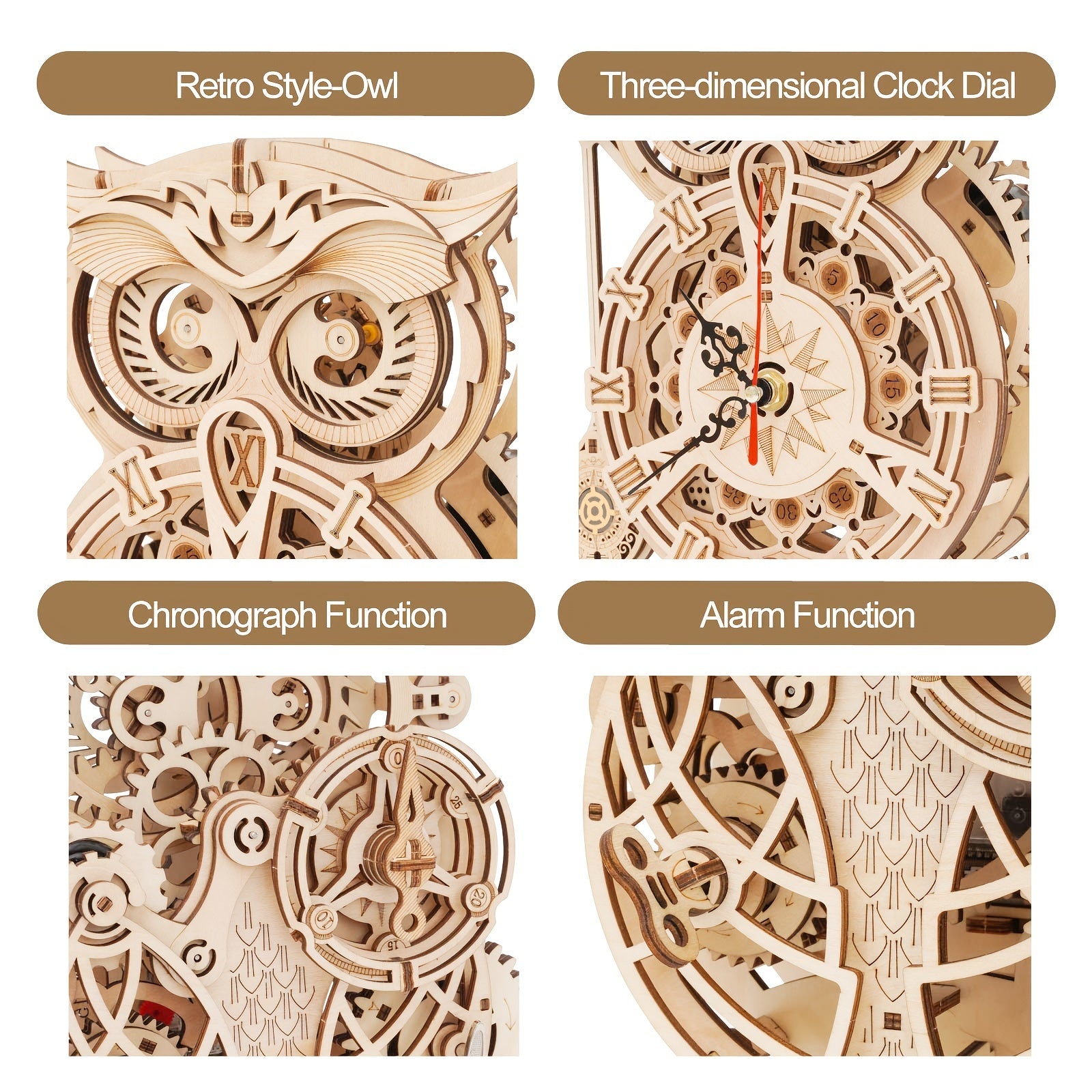 Puzzle en bois 3D - Kit de construction de modèle mécanique pour adultes - Puzzle horloge 161 pièces - Cadeau créatif pour la décoration de la maison - Parfait pour les puzzles à la maison, l'affichage au bureau et votre salon