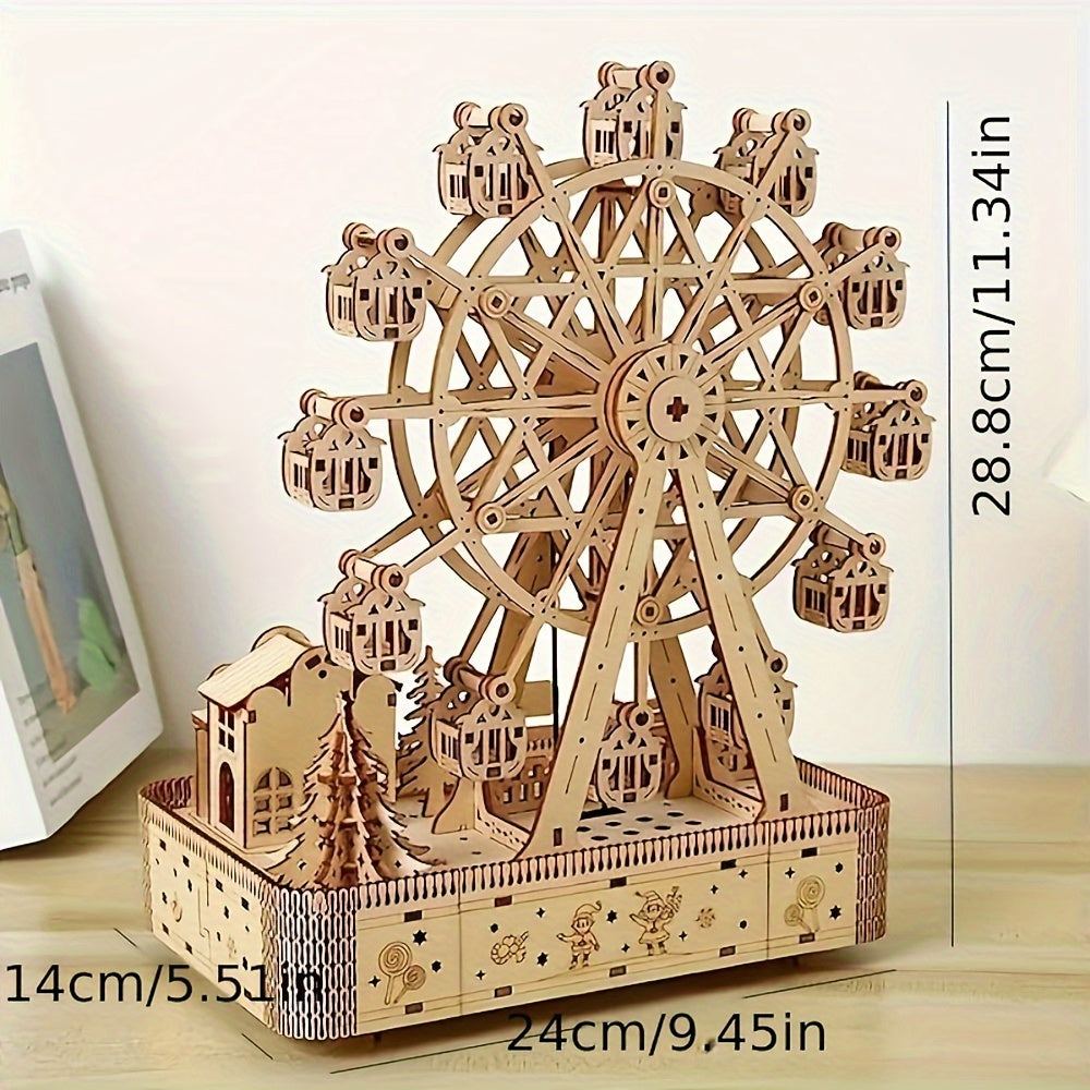 183pcs Puzzle en Bois 3D avec Boîte à Musique Grande Roue LED - Design de Carrousel Intricat, Multicolore, Idéal pour Adultes & Collectionneurs, Cadeau Parfait pour Noël, Halloween, Thanksgiving, Artisanat en Bois
