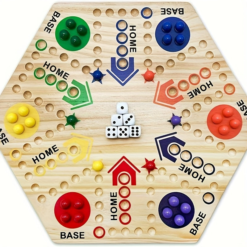 Jeu de Société en Bois Recto-Verso - Échecs Volants Hexagonaux pour 4 à 6 Joueurs, Pièces Colorées et Conception Retroussable, Parfait pour les Fêtes, le Plaisir Familial et le Jeu Stratégique