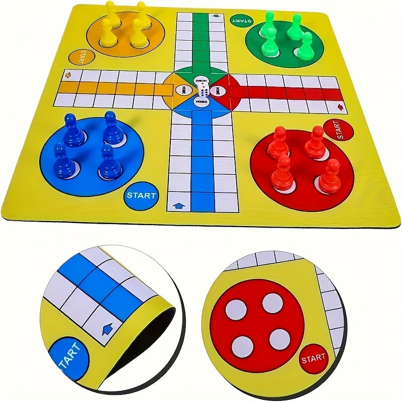 Version simplifiée du jeu d'échecs volant pour quatre joueurs avec 16 pièces + tapis de jeu + dés, un design polyvalent et léger pour le divertissement à tout moment et n'importe où