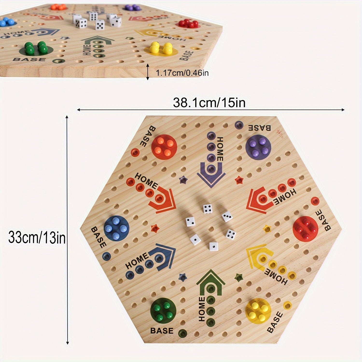 Jeu d'Échecs en Bois 1 pièce, Peint à Double Face pour 2-6 Joueurs avec Échecs Volants et 24 Billes de 6 Couleurs + 6 Dés, Adapté aux Fêtes, Adultes, Famille & Amis