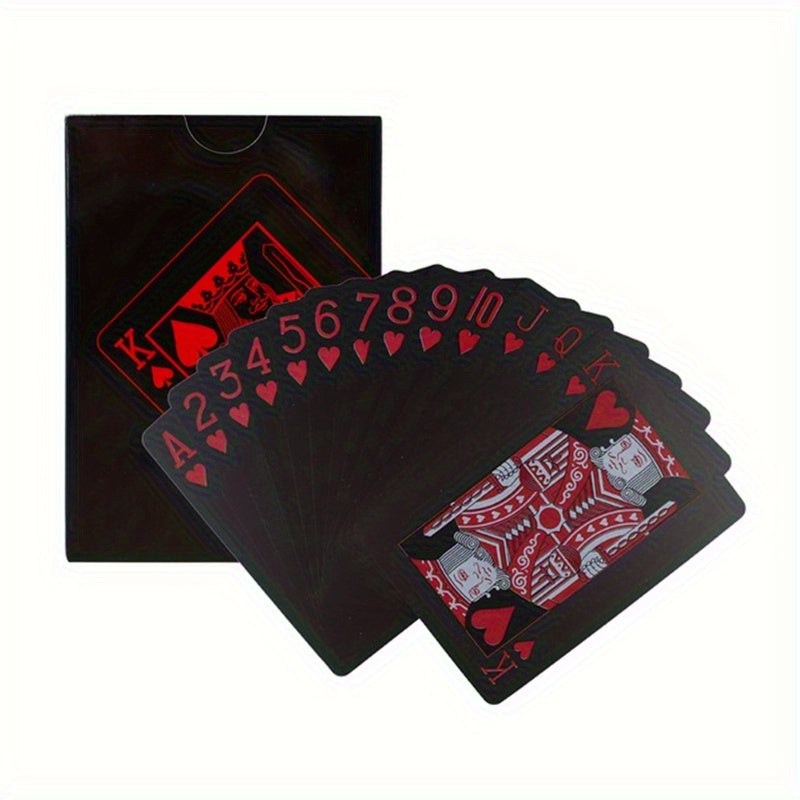 1 jeu de cartes magiques PVC imperméables rouges et noires - design vibrant, idéal pour les soirées jeux et le plaisir en famille