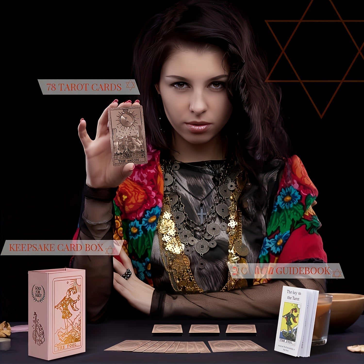 Cartes de Tarot Doré Rose - 78pcs Taille Standard, Étanches & Résistantes aux Plis, Jeu PET avec Guide pour Débutants et Experts