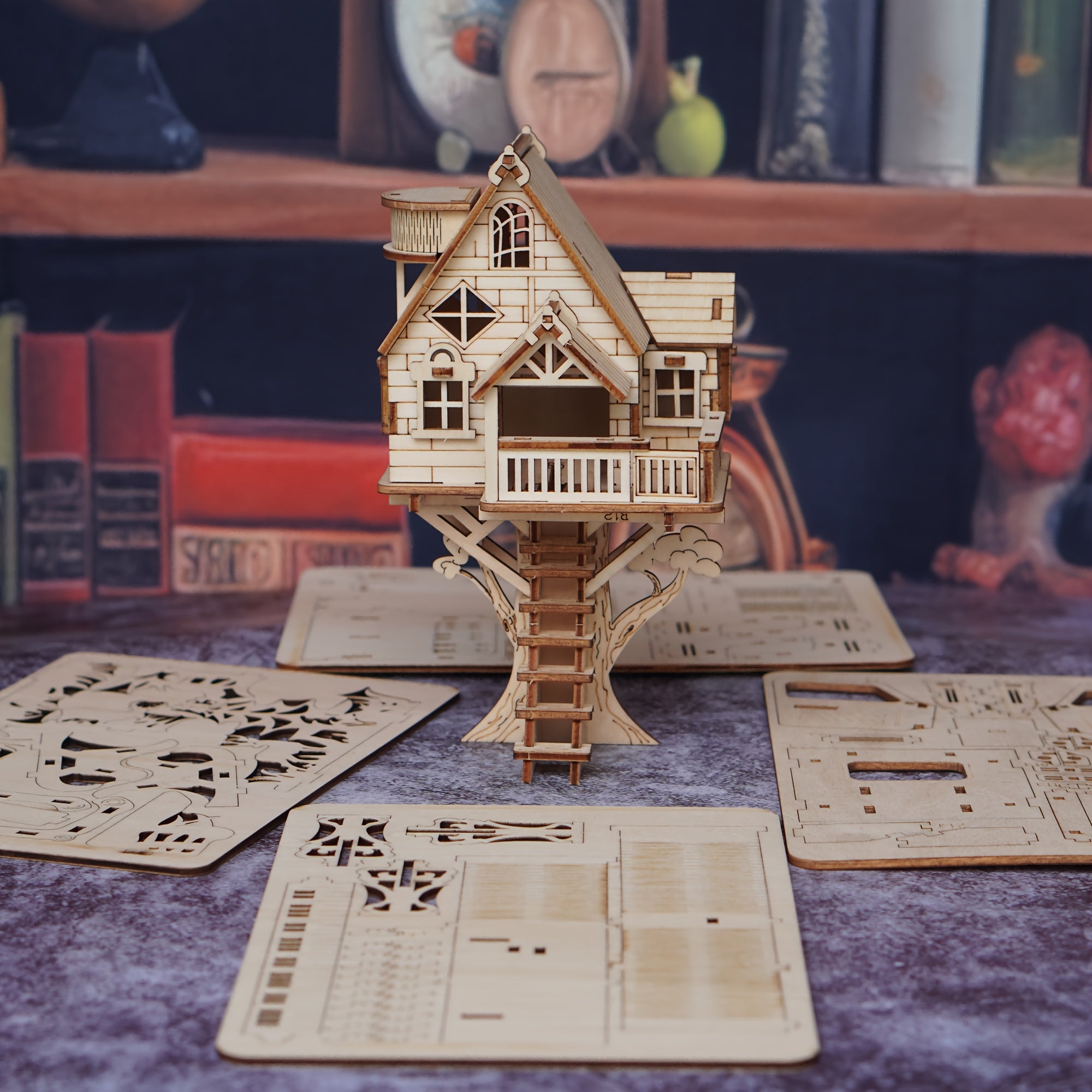 Kit de construction de cabane dans les arbres en bois 3D, modèle de construction de maison créative, blocs d'assemblage en bois, jaune, cadeau de Noël Halloween, catégorie Jouets et jeux