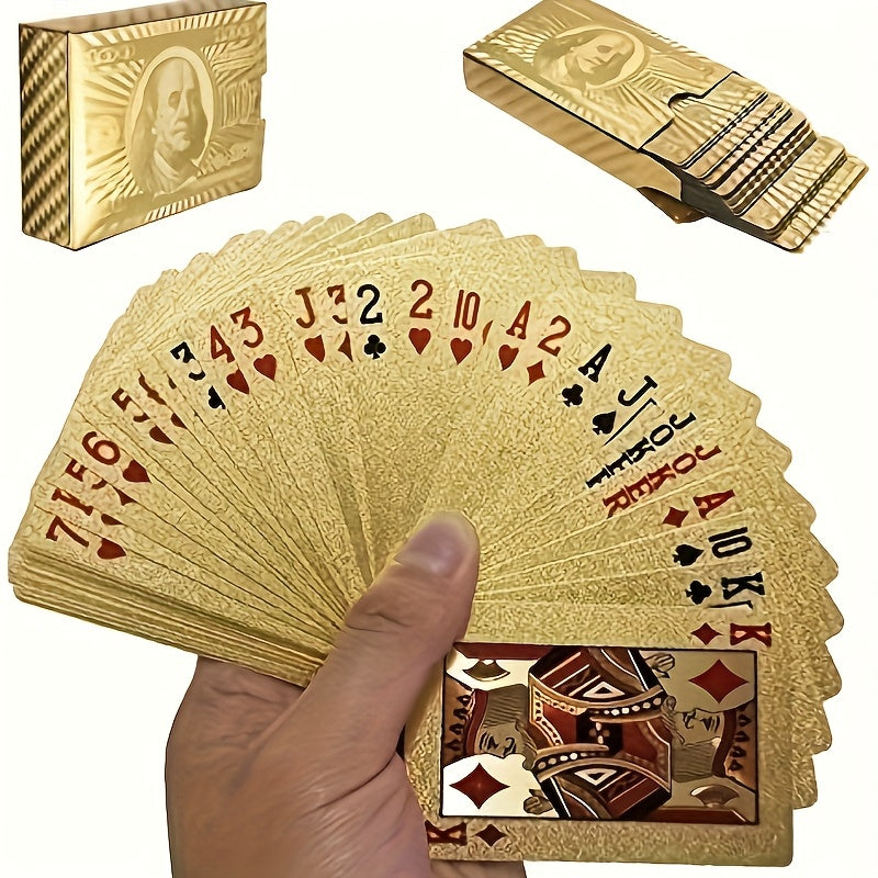 Jeu de Cartes en Plastique Doré Imperméable, Souple et de Haute Qualité, Idéal pour Fêtes et Jeux, Cadeau