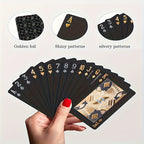Cartes à Jouer Étanches en Feuille d'Or Noir - Jeu de Poker sur Table en Plastique Durable