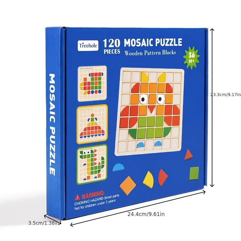 Un ensemble de puzzle mosaïque en bois 3D avec 20 cartes pour l'entraînement et l'association de blocs. Capacité de reconnaissance des couleurs adaptée aux garçons et aux filles. Cadeaux pour Noël, Nouvel An et la rentrée scolaire
