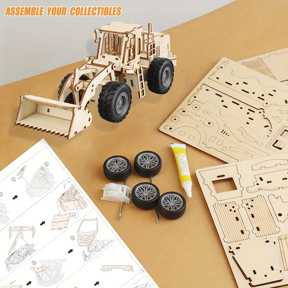 Puzzle 3D en Bois pour Adultes - Kit de Construction Bulldozer, Modèle à Assembler - Casse-Tête - Kit de Véhicule - Cadeau Original pour Anniversaire\u002FPâques\u002FNoël, Créez votre Collection