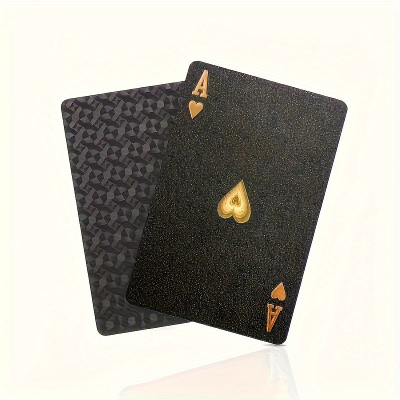 1 jeu de Cartes à Jouer en Feuille d'Or Noir Étanche - Ensemble de Jeux de Cartes de Table en Plastique Résistant