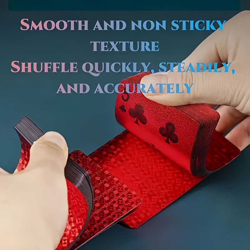 Jeu de 55 Cartes à Jouer Rouges, Étanches et Lavables, Décoration Métallique, Plastique Épais Durable, Prise en Main Confortable, Mélange Lisse, Convient pour les Fêtes et Événements
