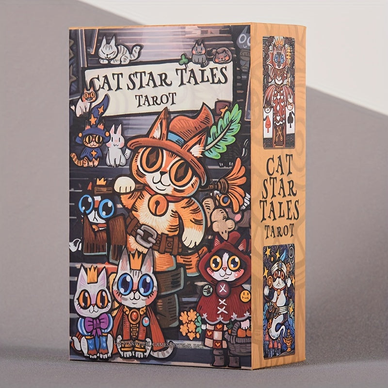 KEPNOY Cat Star Tales Tarot Deck, 78 cartes de taille standard, cartes de fortune en papier pour les jeux de fête, Halloween, Thanksgiving, cadeau de Noël, illustrations enchantantes
