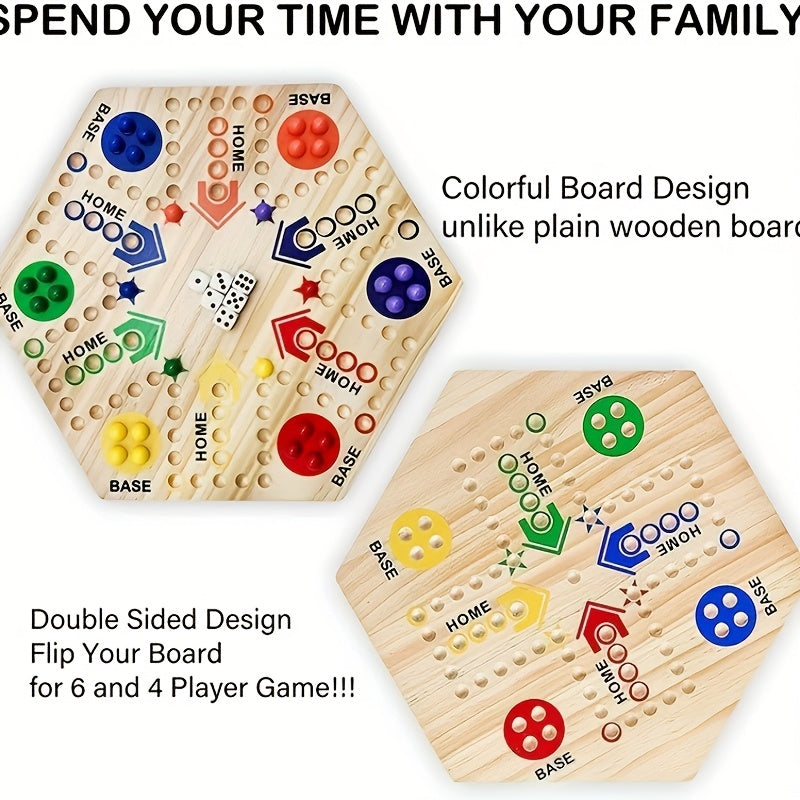 Jeu de Société en Bois Recto-Verso - Échecs Volants Hexagonaux pour 4 à 6 Joueurs, Pièces Colorées et Conception Retroussable, Parfait pour les Fêtes, le Plaisir Familial et le Jeu Stratégique