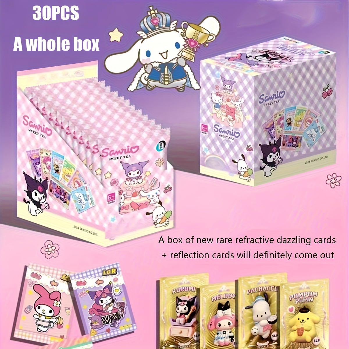Sanrio Ensemble Complet de 30 Packs, Chaque Pack Contient Trois Cartes : Cartes Rares à Collectionner, Cartes Colorées, Cartes Hello Kitty, Cartes Melody. Idéal pour Anniversaires, Fêtes, Réunions, Noël, Halloween et Cadeaux de Thanksgiving