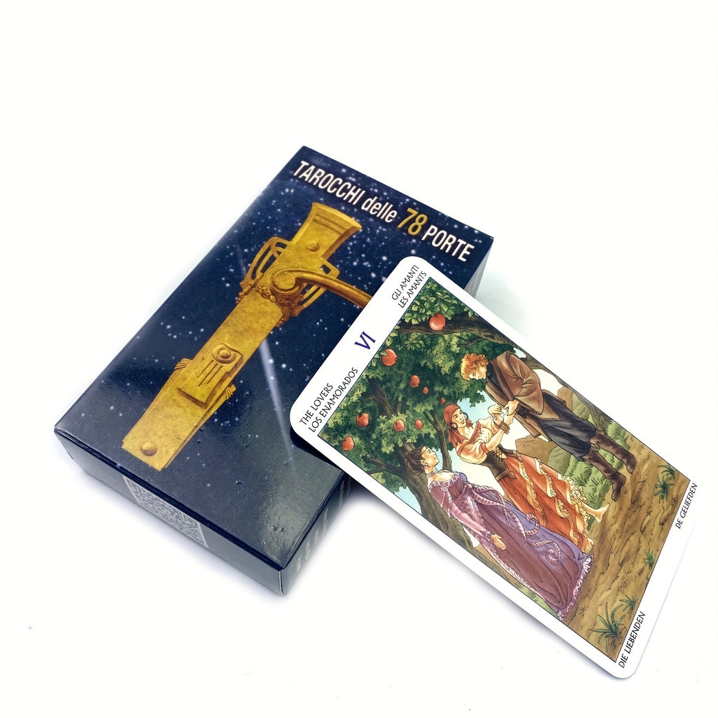 Les cartes du Tarot des 78 portes révèlent le destin lors d'une soirée en famille autour d'une table de divination, pour des jeux de société et de divertissement.