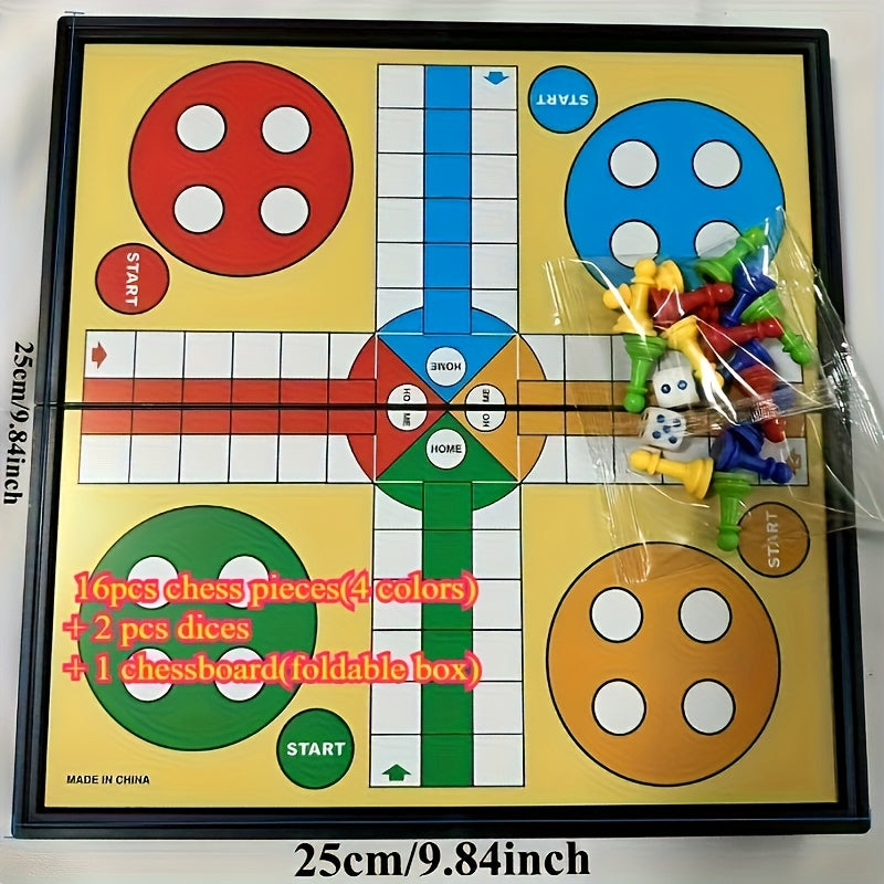 Ensemble de jeu de ludo d'échecs magnétique 9.84X9.84 pouces avec 16 pièces, 2 dés et un plateau \u002F Ludo quatre couleurs d'échecs FUN divertissement sport de fête de rassemblement famille amis événement portable pliable