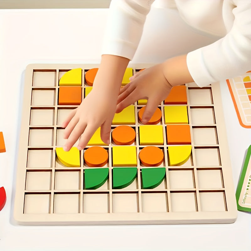 Un ensemble de puzzle mosaïque en bois 3D avec 20 cartes pour l'entraînement et l'association de blocs. Capacité de reconnaissance des couleurs adaptée aux garçons et aux filles. Cadeaux pour Noël, Nouvel An et la rentrée scolaire