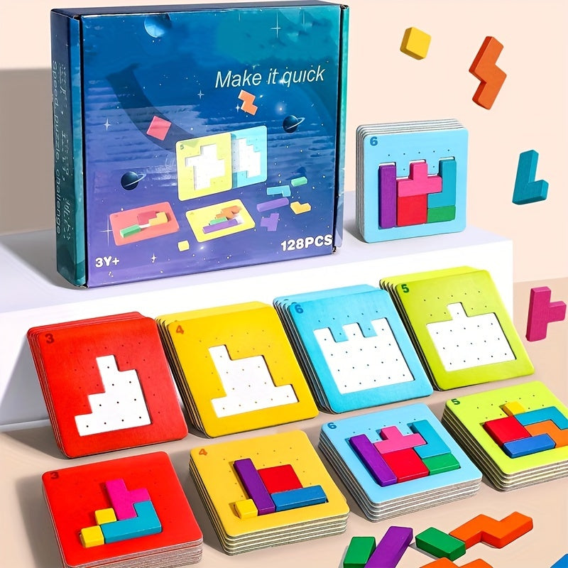 Puzzle géométrique en bois - Jeu de société éducatif - Jeu de société interactif rapide - Outils pédagogiques - Cadeau de Noël