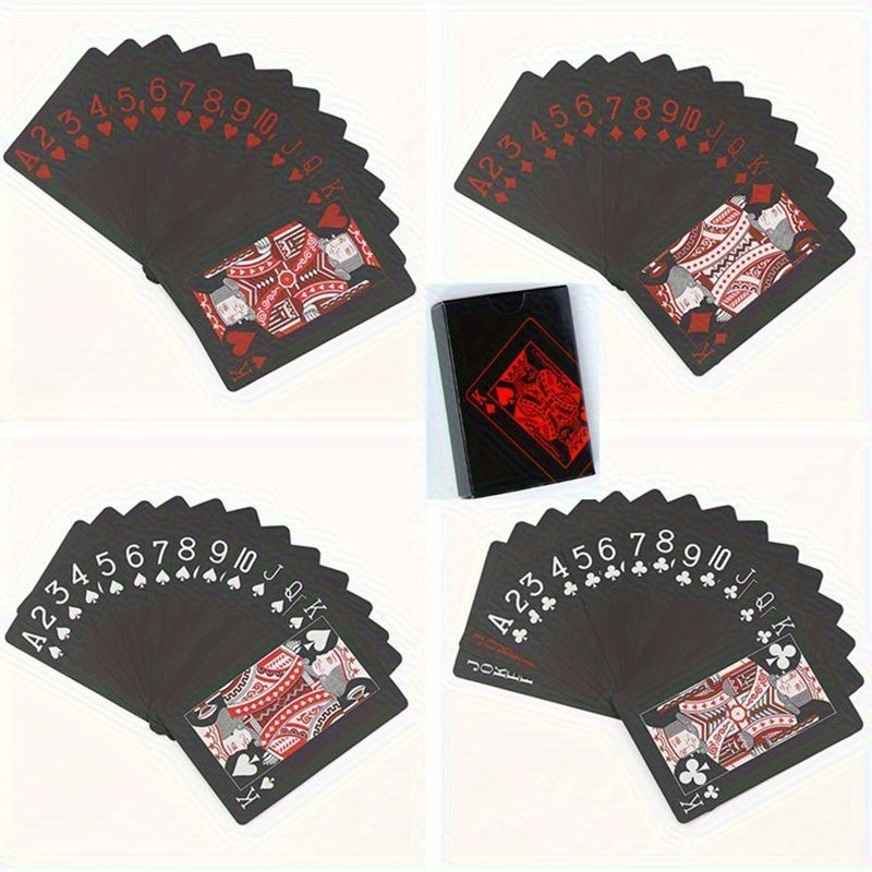 1 jeu de cartes magiques PVC imperméables rouges et noires - design vibrant, idéal pour les soirées jeux et le plaisir en famille