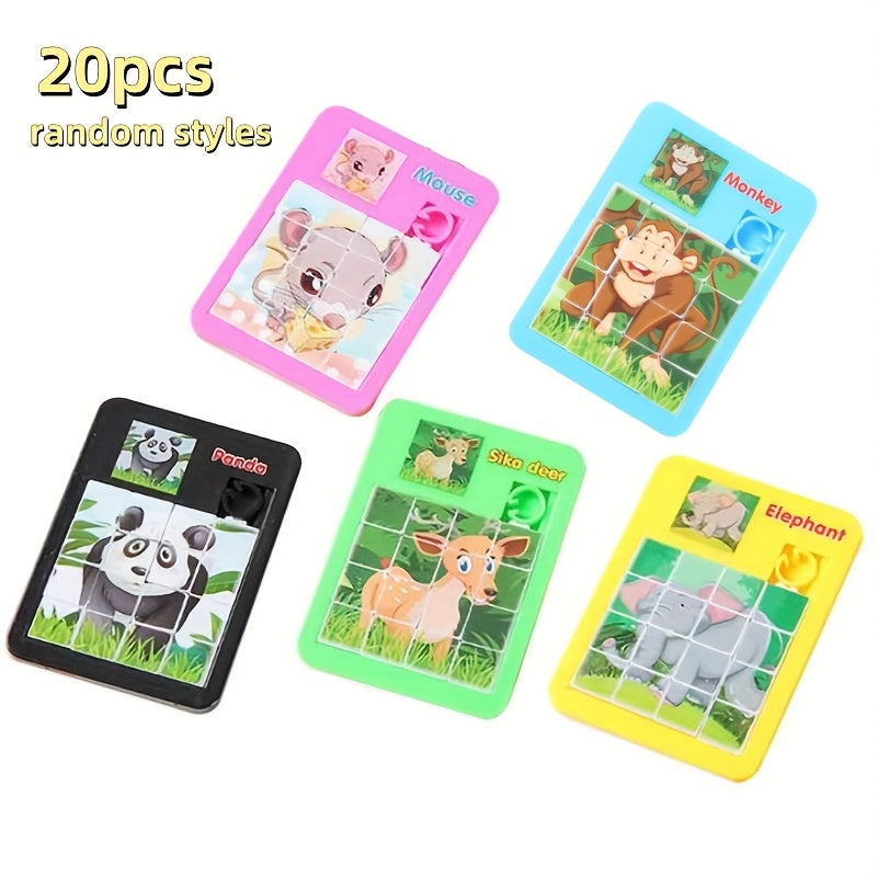 20 Puzzles Éducatifs en Plastique - Animaux Mignons et Cartoon - Cadeaux d'Anniversaire, Récompenses de Classe, Fêtes et Carnavals