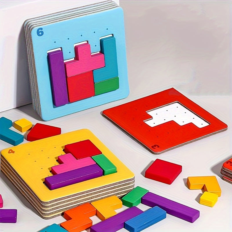 Puzzle géométrique en bois - Jeu de société éducatif - Jeu de société interactif rapide - Outils pédagogiques - Cadeau de Noël