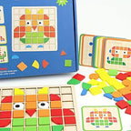 Un ensemble de puzzle mosaïque en bois 3D avec 20 cartes pour l'entraînement et l'association de blocs. Capacité de reconnaissance des couleurs adaptée aux garçons et aux filles. Cadeaux pour Noël, Nouvel An et la rentrée scolaire