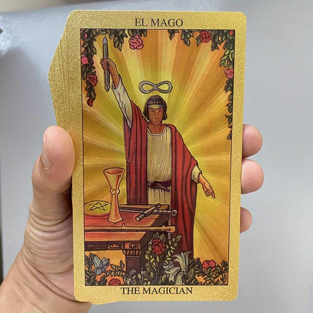 Cartes de divination de tarot pour débutants, feuille d'or en espagnol et en anglais, 4,72x2,76 pouces, avec guide en 2 langues, cartes de tarot