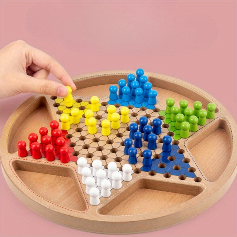 Ensemble de jeu de dames et d'échecs volants en bois 2 en 1 - Pièces colorées en forme d'étoile pour la famille, les fêtes et le jeu interactif, Soirée de jeu familial | Pièces en forme d'étoile | Ensemble de jeu en bois